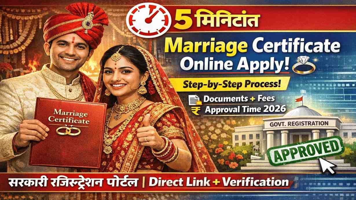 फक्त ५ मिनिटांत विवाह प्रमाणपत्रासाठी ऑनलाइन अर्ज कसा करावा येथे बघा.