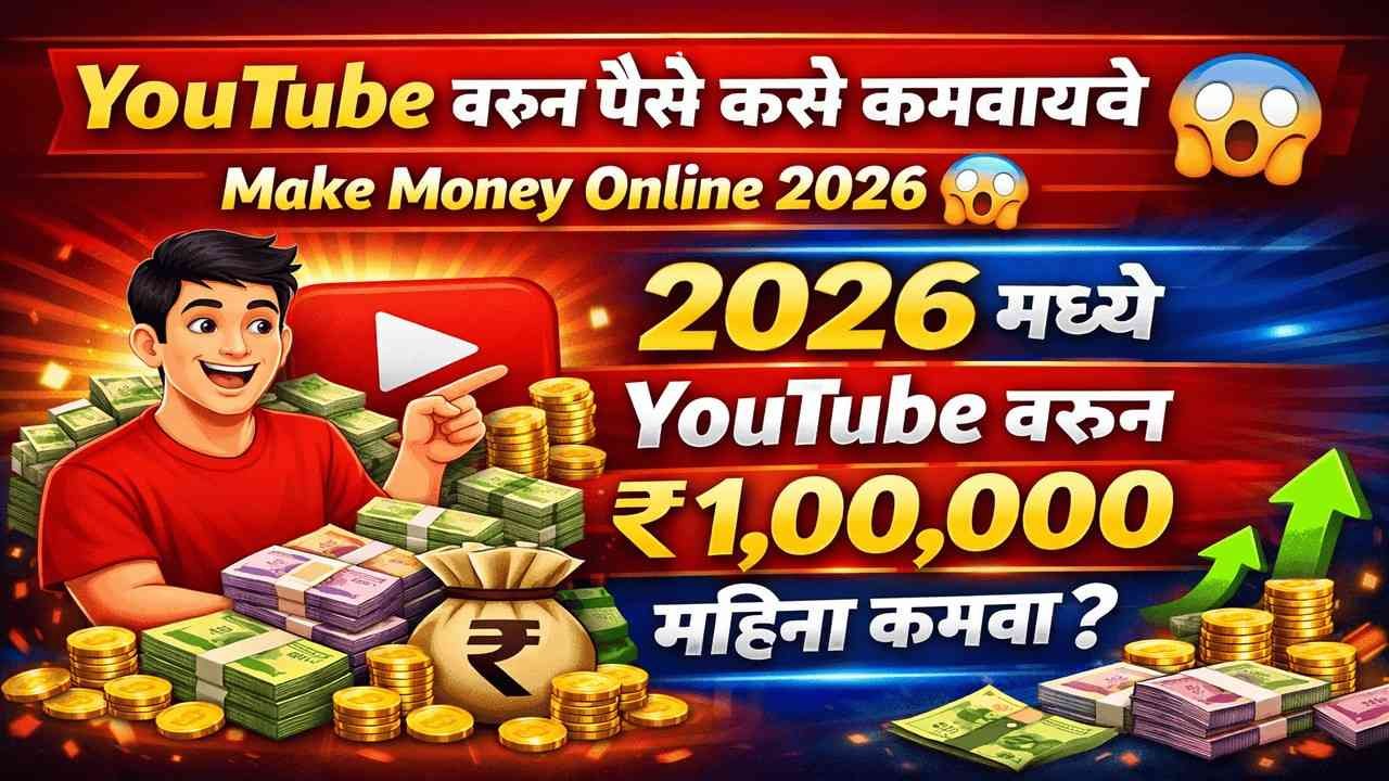 YouTube वरून पैसे कसे कमवायचे Make Money Online 2026 😱 YouTube वरून ₹1,00,000 महिना कमवा?