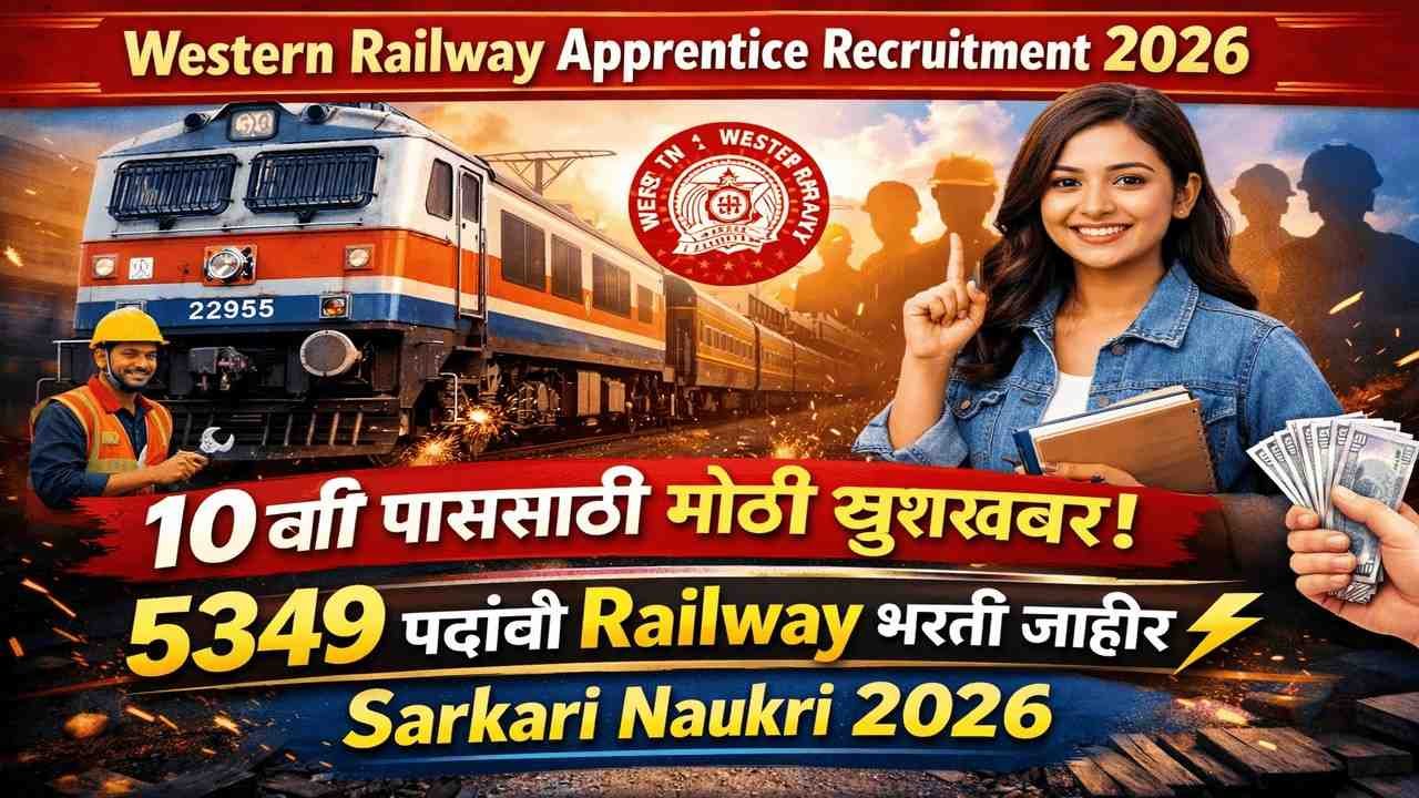 पश्चिम रेल्वे, मुंबई अंतर्गत 5349 पदांकरिता भरती; १०वी पास उमेदवारांना नोकरीची उत्तम संधी!! | Western Railway Apprentice Recruitment 2026