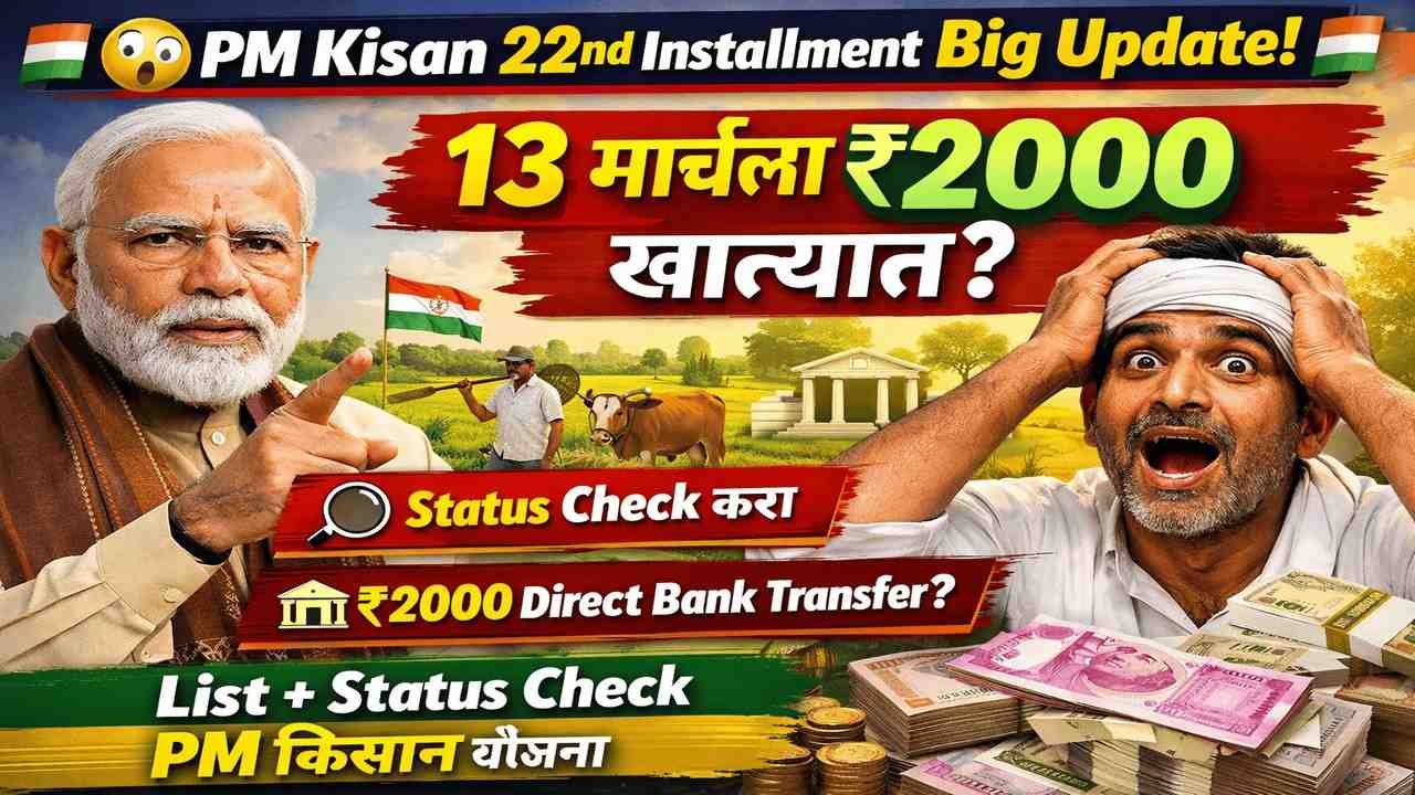 🚨 13 मार्चला ₹2000 हप्ता? PM किसान 22वा हप्ता Update | लगेच Check करा तुमचा Status!