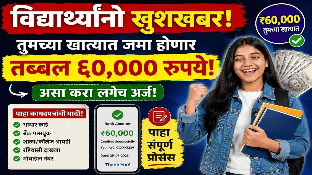 विद्यार्थ्यांनो खूशखबर! तुमच्या खात्यात जमा होणार तब्बल ६०,००० रुपये; असा करा लगेच अर्ज!